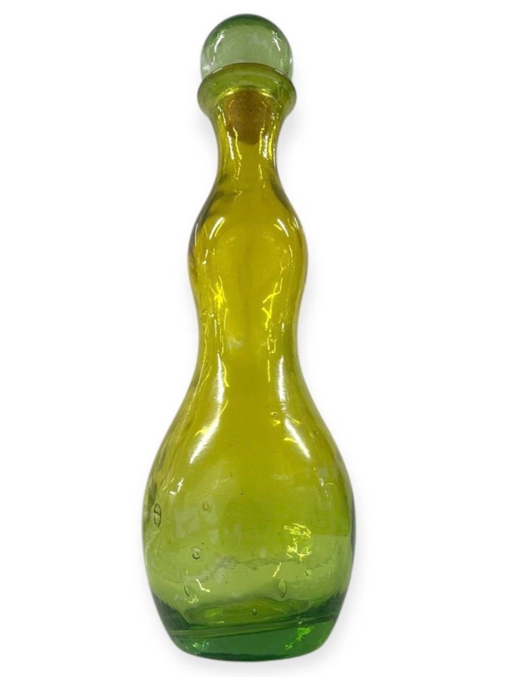 Large Vintage Hand Blown Glass Decanter Film Painted Green Finish 20” Stopper - Picture 7 of 10